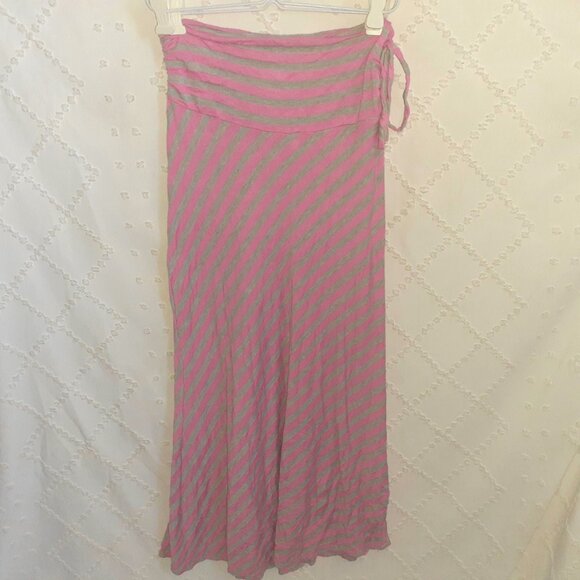 WALLFLOWER MAXI SKIRT LONG STRETCH GRAY/PINK FLOWY RUCHED WAIST-WOMENS SIZE M - Picture 3 of 3